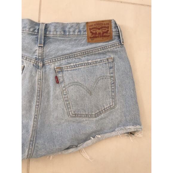 Levi's 501 Denim Jean Shorts High Waist Distressed Cut Off - Picture 7 of 8